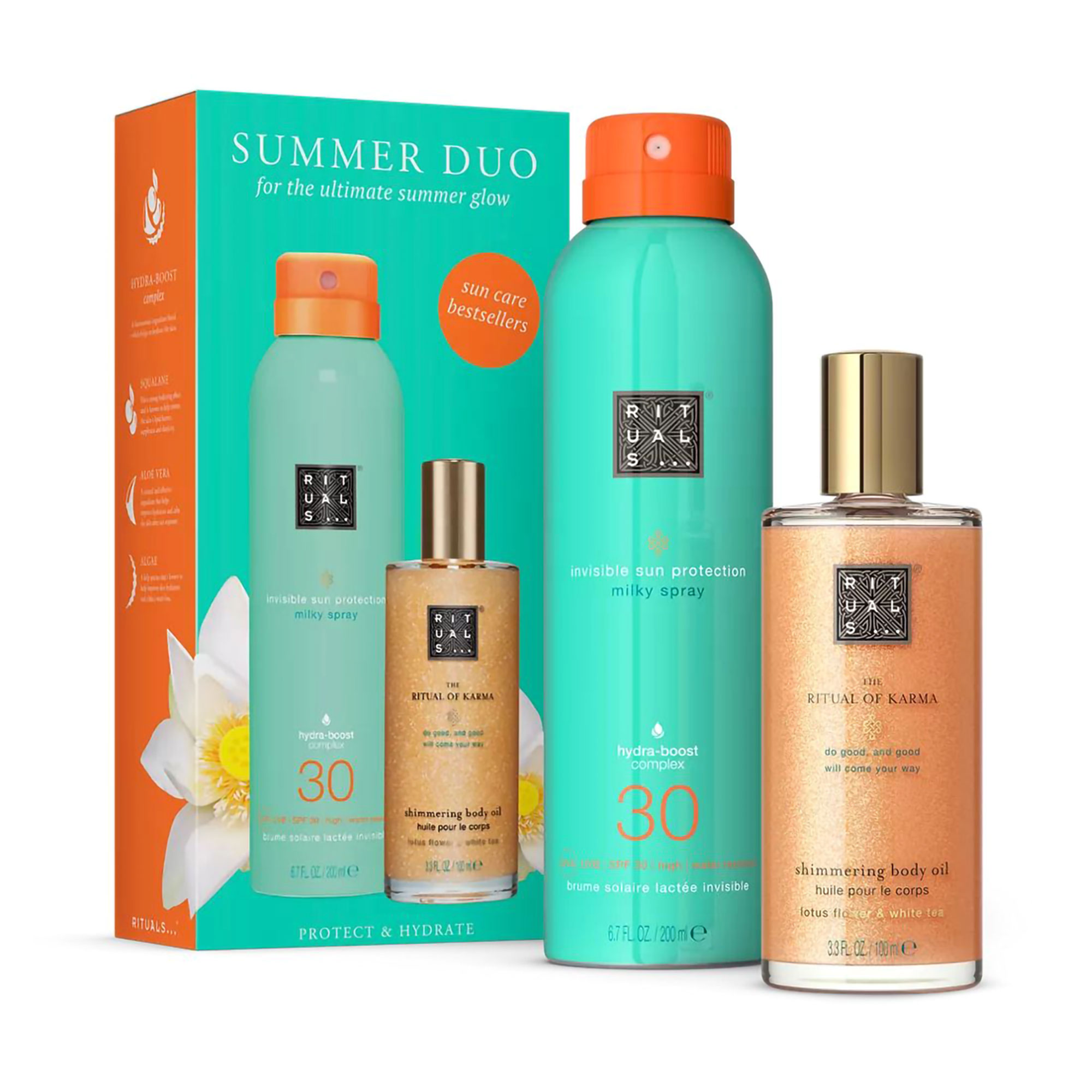 Набір для тіла Rituals Summer Duo Set  (шимерна олія для тіла, 100 мл + сонцезахисний спрей для тіла, 200 мл)